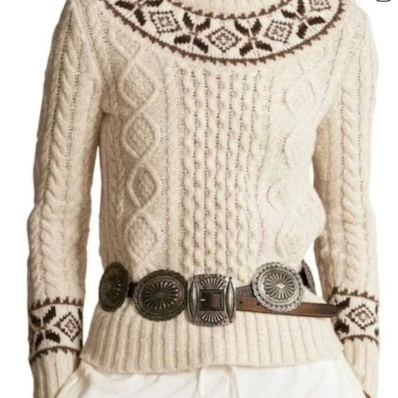 Polo Ralph Lauren Nordic Fair Isle Cream and Brown Knit Sweater - Picture 4 of 9